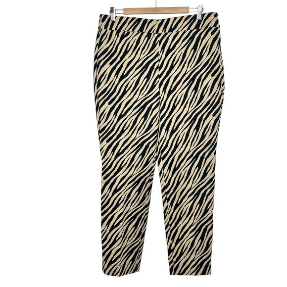 Talbots Tiger Striped Chatham Ankle Pants Tan Womens Size 12 Animal Print Office - Picture 1 of 7